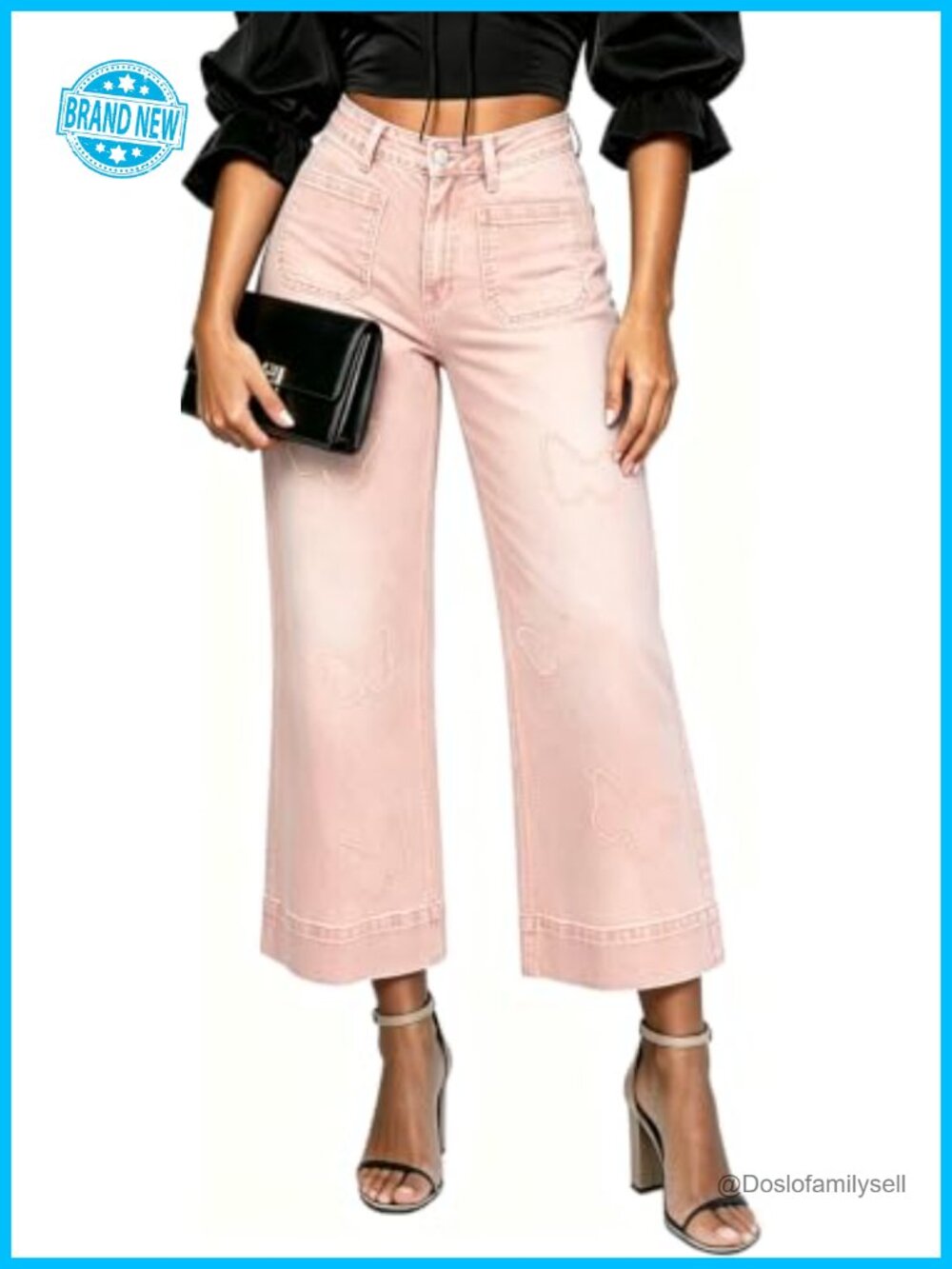 Cropped Wide Leg High Waisted Flared Jeans Stretchy Denim Pants